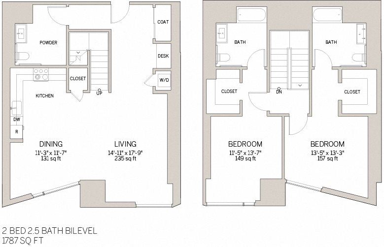 Two Bedroom Bi Level - V Floor Plan 14